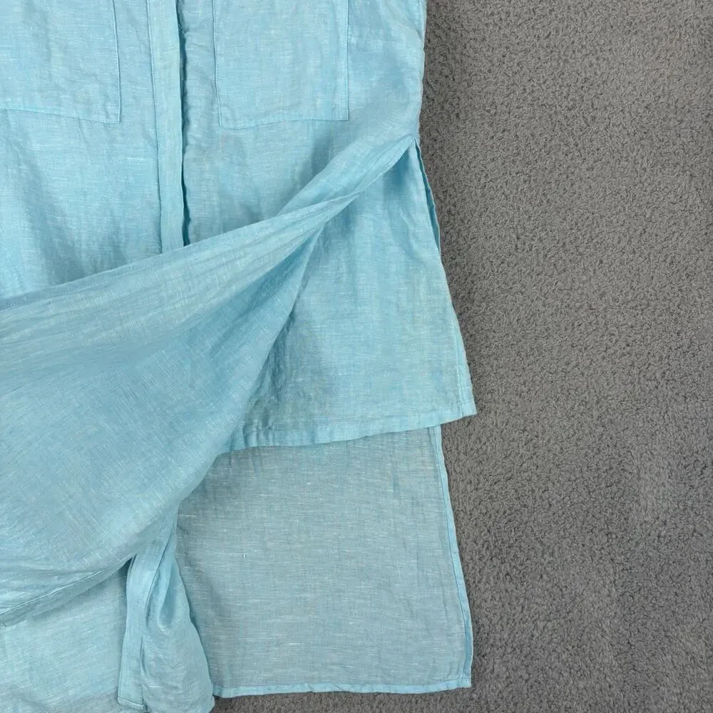 Chicos 100% Linen Tunic Dress Medium Aqua Beachy Coastal Resort Cruise Natural - Picture 4 of 12